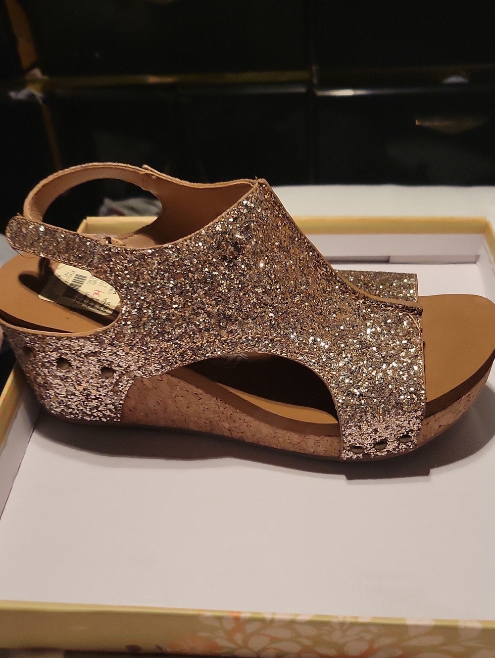 Very G Glitter Cork Wedge Sandal - Rose Gold Glitter